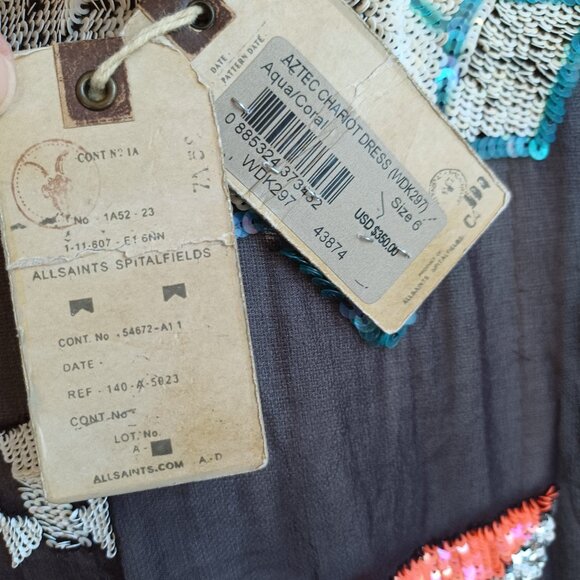 All Saints Tunic Silk Sequined Embellished Aztec Chariot Dress Womens 6 NEW - Picture 5 of 16